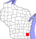 Map of Wisconsin showing Waukesha County