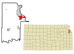 Location within Leavenworth County and Kansas
