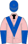 Pink, royal blue chevron, halved sleeves, royal blue cap