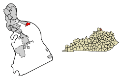Location of Melbourne in Campbell County, Kentucky.