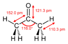 Full structural formula of acetone with dimensions