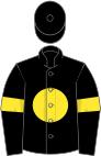 black, yellow ball, black sleeves, yellow armlets, black cap