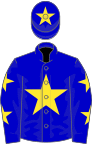 Blue, yellow star, yellow stars on sleeves and star on cap