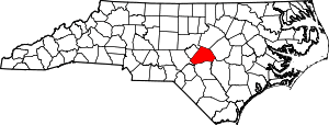 Map of North Carolina highlighting Harnett County