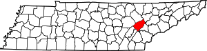 Map of Tennessee highlighting Roane County