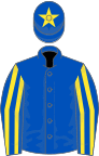Royal blue, yellow striped sleeves, royal blue cap, yellow star