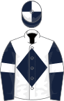 White, dark blue diamond, blue sleeves, white armlets, quartered cap