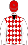 Red and white diamonds, white sleeves, red cap