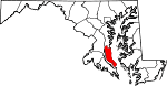 State map highlighting Calvert County