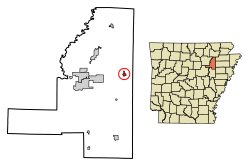 Location of Grubbs in Jackson County, Arkansas.
