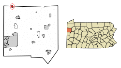 Location of Jamestown in Mercer County, Pennsylvania.