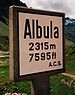 Road sign "Albula 2315 m, 7595 ft, A.C.S."