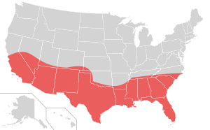 The Sun Belt, highlighted in red
