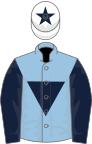 Light blue, dark blue inverted triangle and sleeves, white cap, dark blue star