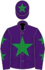Purple, green star, stars on sleeves, purple cap, green star