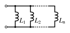A diagram of several inductors, side by side, both leads of each connected to the same wires.