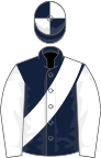 Dark blue, white sash and sleeves, quartered cap