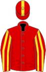 Red, yellow stripes on sleeves, stripe on cap