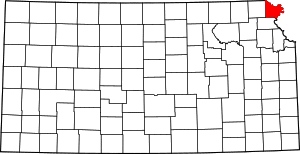 Map of Kansas highlighting Doniphan County