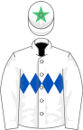 White, royal blue triple diamond, white cap, emerald green star