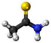 Ball-and-stick model of the thioacetamide molecule