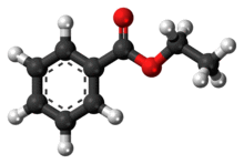 Ball-and-stick model of the ethyl benzoate molecule