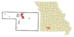 Location of Ozark in Christian County, Missouri.