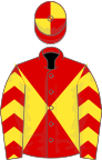Red and yellow diabolo, chevrons on sleeves, quartered cap