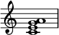  { \override Score.TimeSignature #'stencil = ##f \relative c' { \clef treble \time 4/4 \key c \major <c e g a>1 } } 