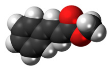 Ball-and-stick model of the methyl cinnamate molecule