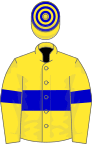 Yellow, blue hoop and armlets, hooped cap