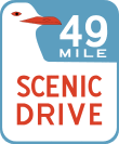The route signage is a seagull on a blue background with "49-Mile Scenic Drive" labeled