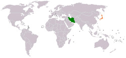 Map indicating locations of Iran and Japan