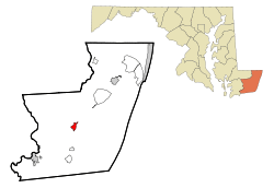 Location in Worcester County and the state of Maryland