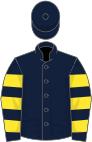 Dark blue, yellow hooped sleeves