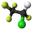Ball-and-stick model of 2-chloro-1,1,1,2-tetrafluoroethane