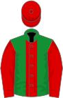 Green, red stripe, sleeves and cap