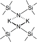 Stereo, skeletal formula of potassium bis(trimethylsilyl)amide dimer