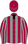 Dark red and grey stripes, red cap