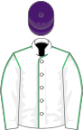 White, emerald green seams, purple cap