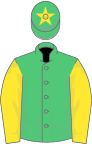 Emerald green,yellow sleeves,green cap,yellow star