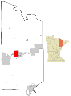 Location of the city of Mountain Iron within Saint Louis County, Minnesota