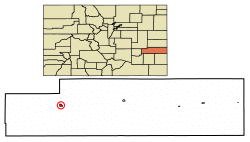 Location of Haswell in Kiowa County, Colorado