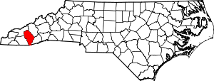 Map of North Carolina highlighting Jackson County