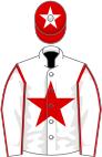 White, red star, red seams on sleeves, red cap, white star