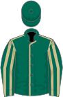 Dark green, beige seams, striped sleeves, dark green cap