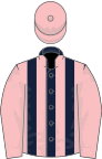 Dark blue and pink stripes, pink sleeves and cap
