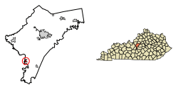 Location of New Haven in Nelson County, Kentucky.