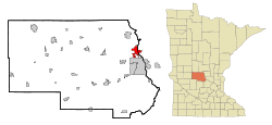 Location of Sartell within Stearns and Benton Counties in the state of Minnesota