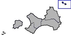 Wuqiu Township (blue) in Kinmen County (grey)